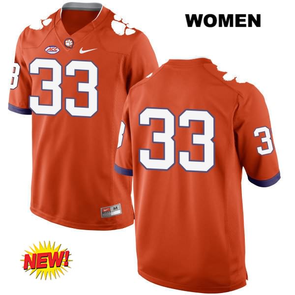 Women's Clemson Tigers #33 J.D. Davis Stitched Orange New Style Authentic Nike No Name NCAA College Football Jersey TSL0446GQ